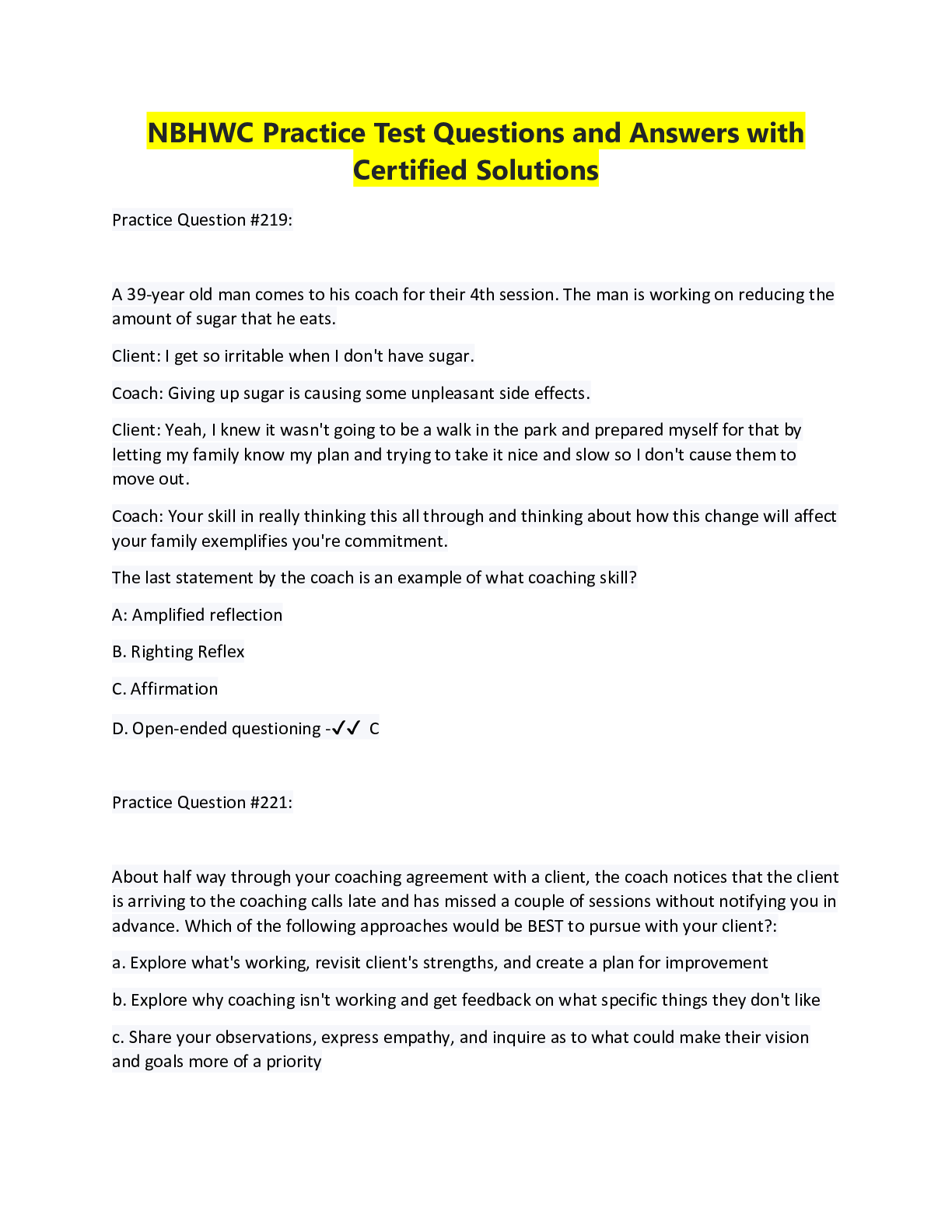 Preview image for NBHWC Practice Test Questions and Answers with Certified Solutions